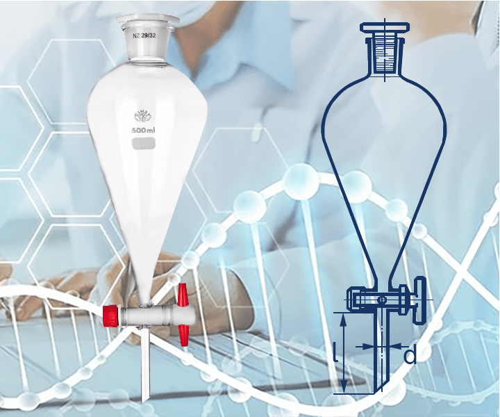 Воронка делительная грушевидная,100 мл с краном PTFE и пробкой РР