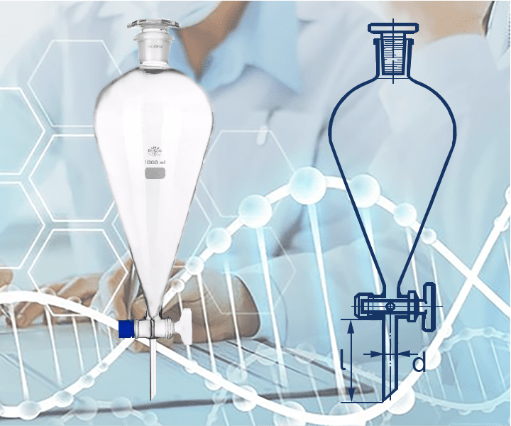 Воронка делительная грушевидная 2000 мл, с PTFE краном и пластиковой пробкой